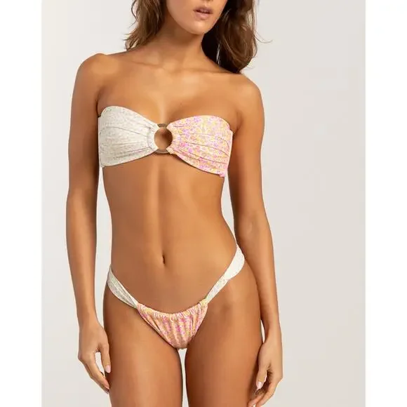 Kulani Kinis Champagne Aura Bikini Swimsuit Bandeau Top Ruched Thong Bottom - Picture 1 of 5